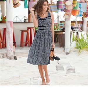 Sundance Black White Floral Sleeveless Midi Cotton Dress size 12